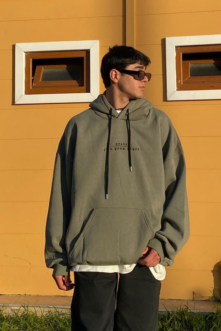 Surf in Space Oversize Printed Khaki Hoodie