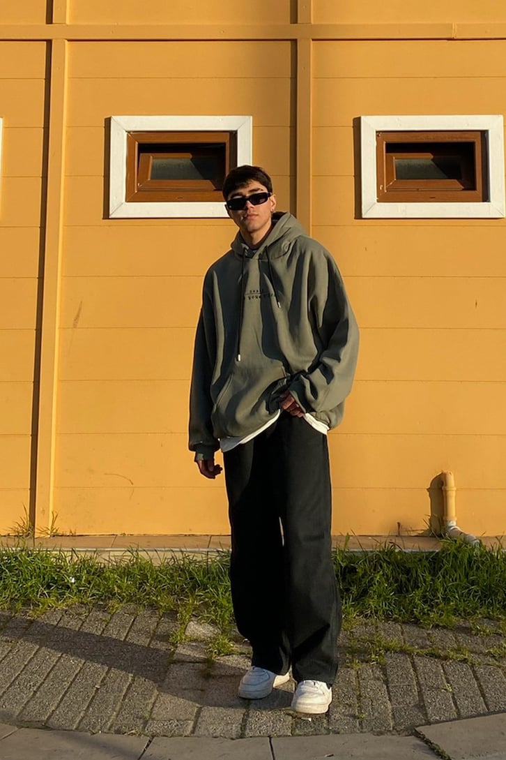 Surf in Space Oversize Printed Khaki Hoodie