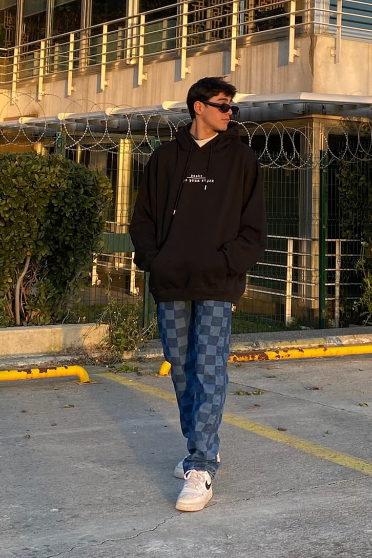 Surf in Space Oversize Printed Siyah Hoodie