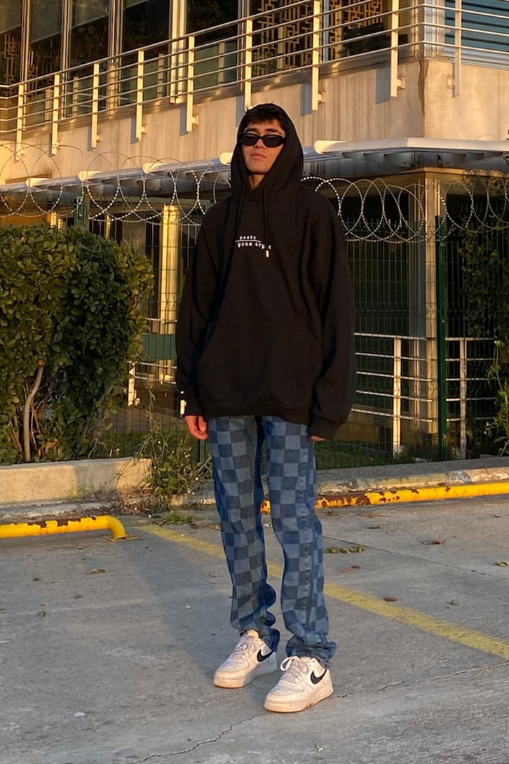 Surf in Space Oversize Printed Siyah Hoodie