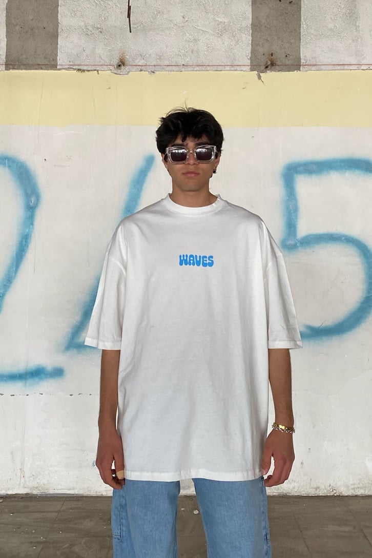 Surfing Sun Baskılı Beyaz Oversize Tshirt