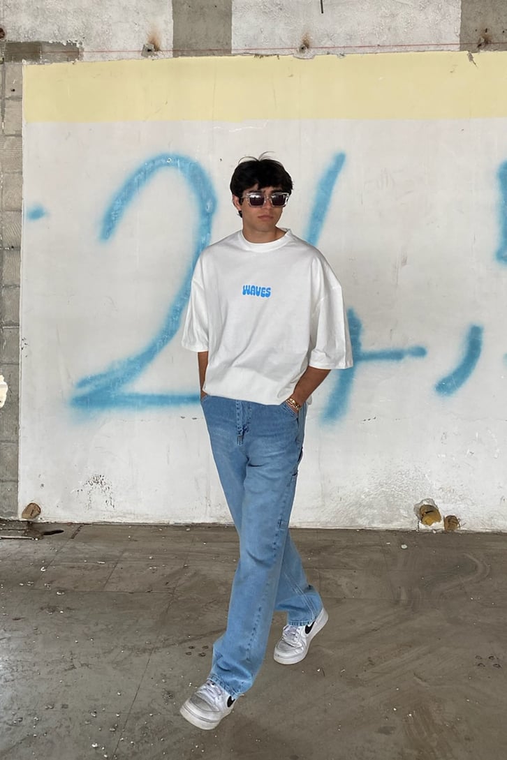 Surfing Sun Baskılı Beyaz Oversize Tshirt