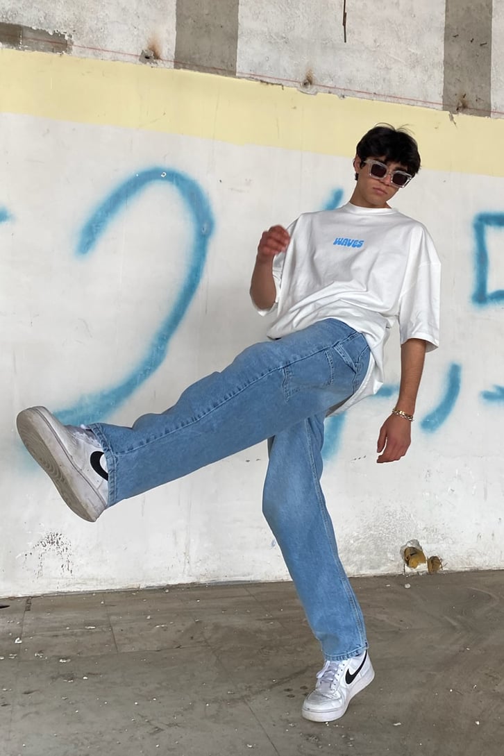 Surfing Sun Baskılı Beyaz Oversize Tshirt
