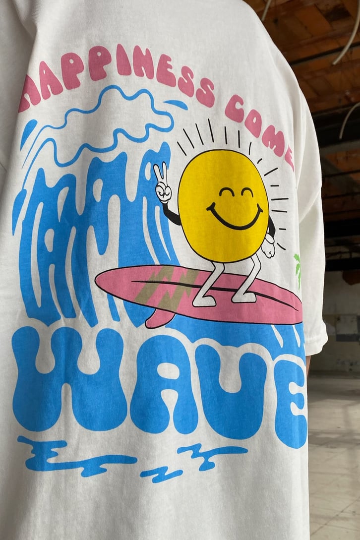 Surfing Sun Baskılı Beyaz Oversize Tshirt