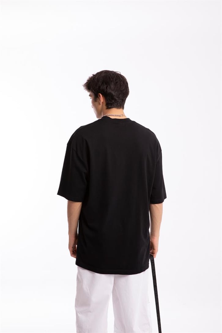 Survival Nakışlı Siyah Oversize Tshirt