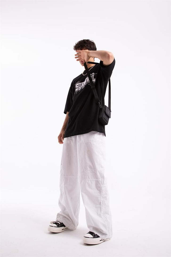 Survival Nakışlı Siyah Oversize Tshirt