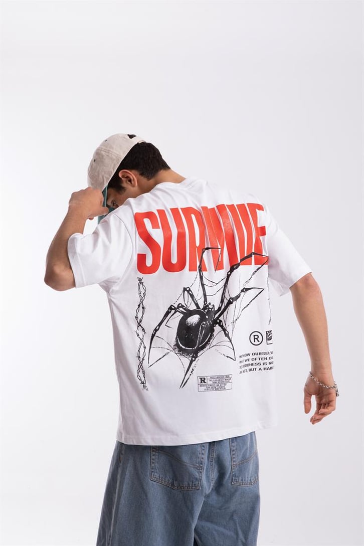 Survive Sırt Baskılı Beyaz Oversize Tshirt