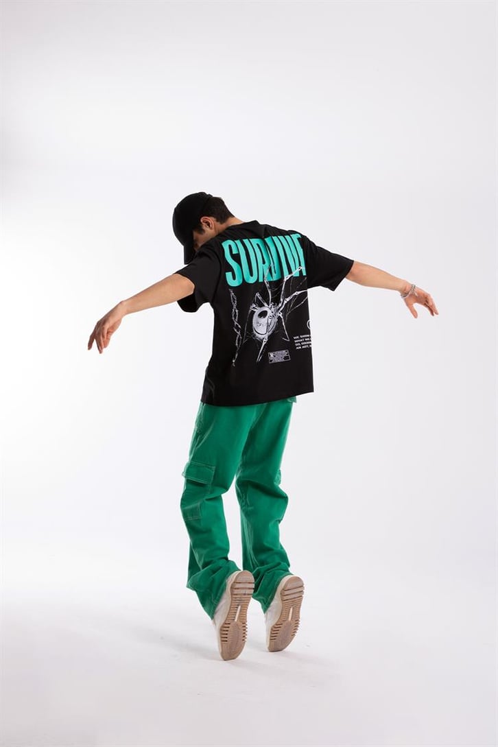 Survive Sırt Baskılı Siyah Oversize Tshirt