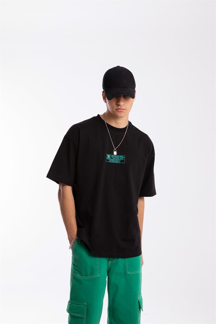 Survive Sırt Baskılı Siyah Oversize Tshirt