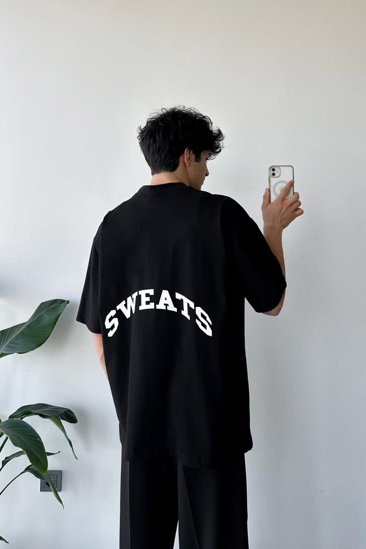 Sweats Baskılı Siyah Oversize Tişört