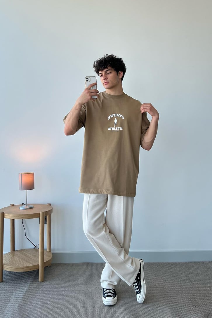 Sweats Baskılı Siyah Oversize Tişört