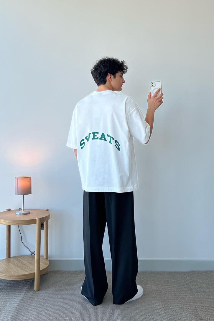 Sweats Baskılı Siyah Oversize Tişört