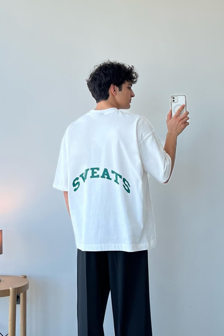 Sweats Baskılı Siyah Oversize Tişört