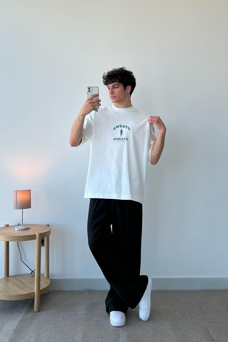 Sweats Baskılı Siyah Oversize Tişört