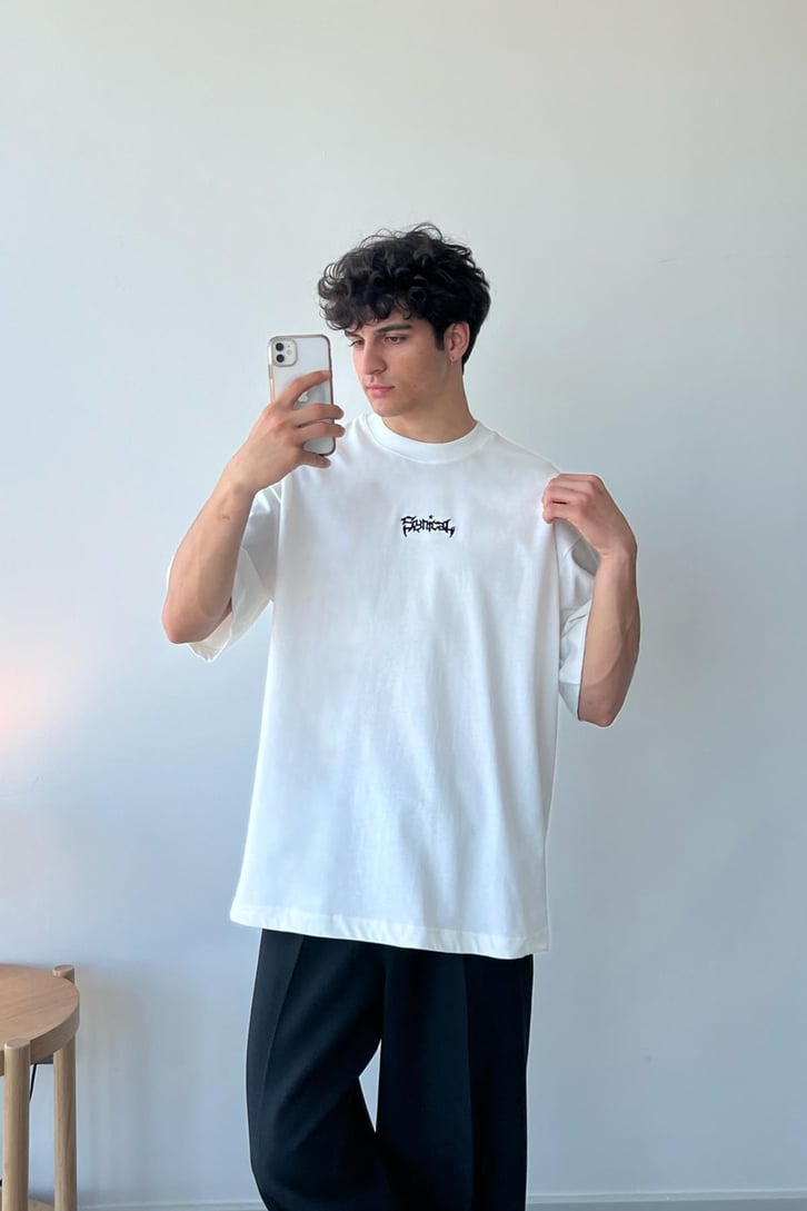 Synical Nakışlı Haki Oversize Tişört