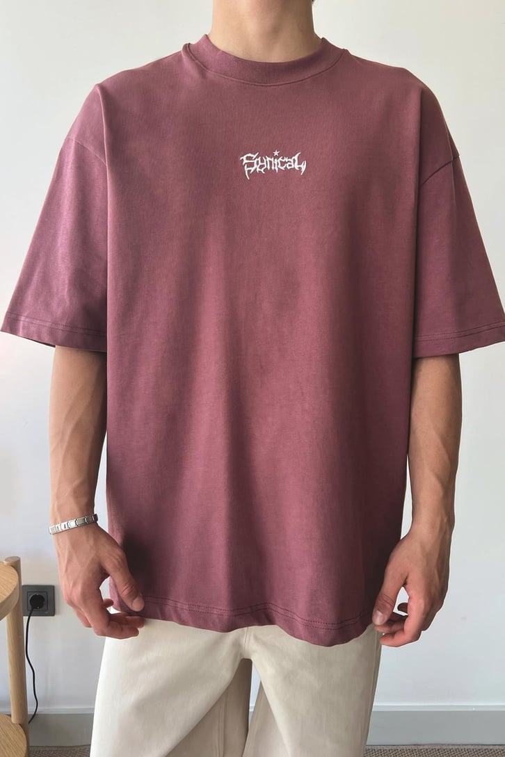 Synical Nakışlı Vişne Oversize Tişört
