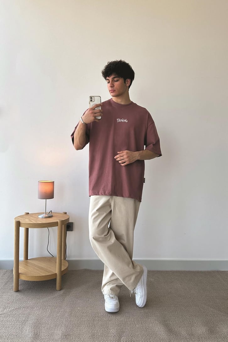 Synical Nakışlı Vişne Oversize Tişört