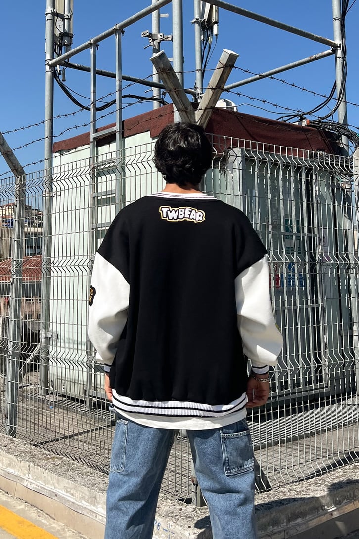 T Bear Nakışlı Siyah Kolej Ceket FLAW