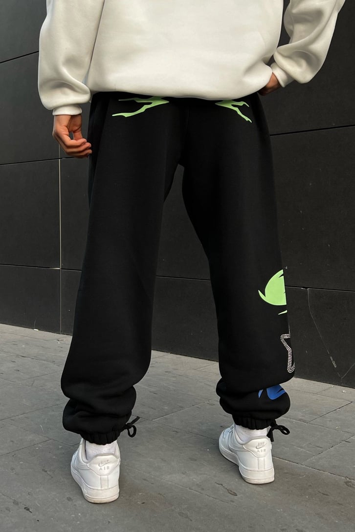 Taş İşlemeli Siyah Jogger Fit Eşofman Altı