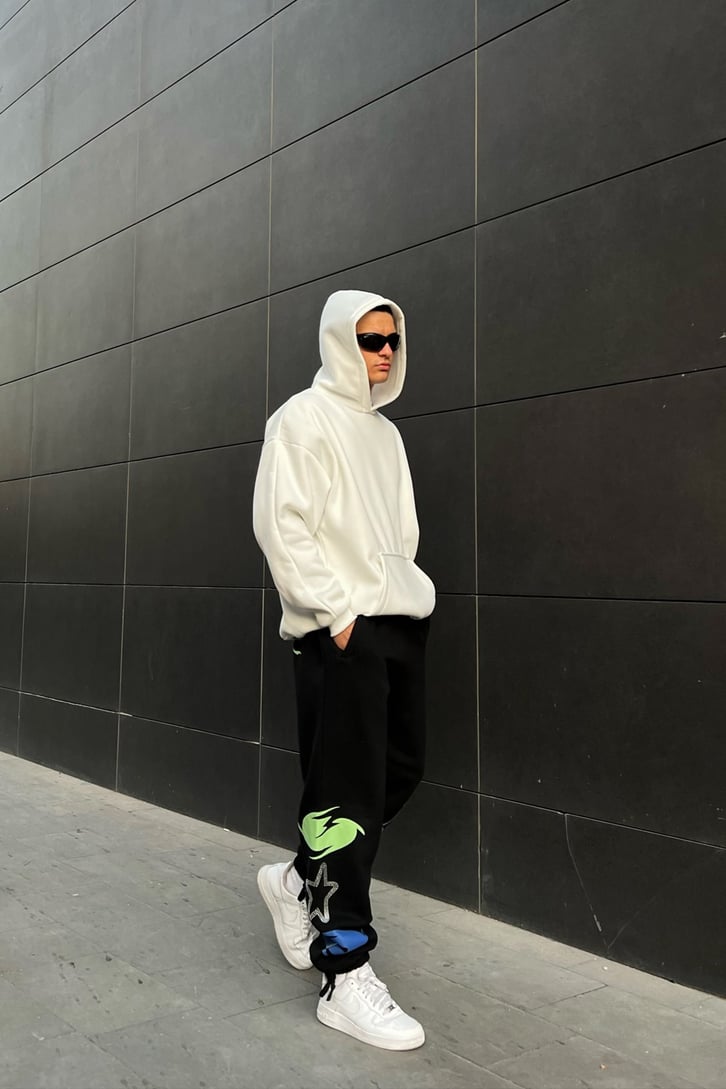 Taş İşlemeli Siyah Jogger Fit Eşofman Altı