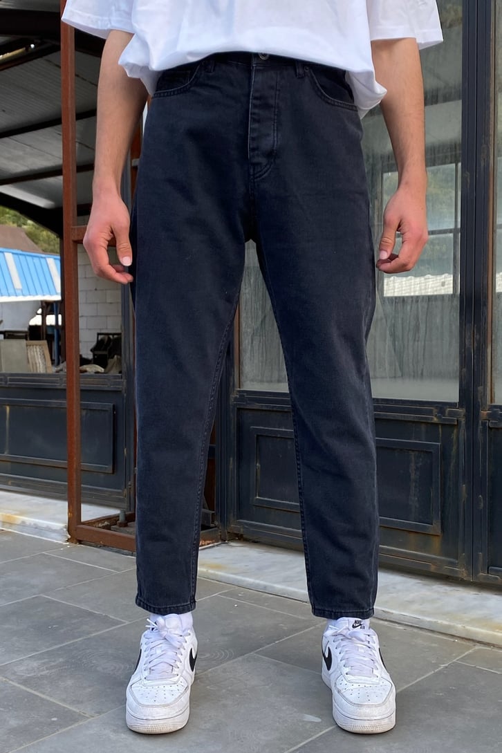 Taşlamalı Antrasit Mom Jean