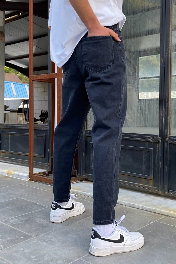 Taşlamalı Antrasit Mom Jean