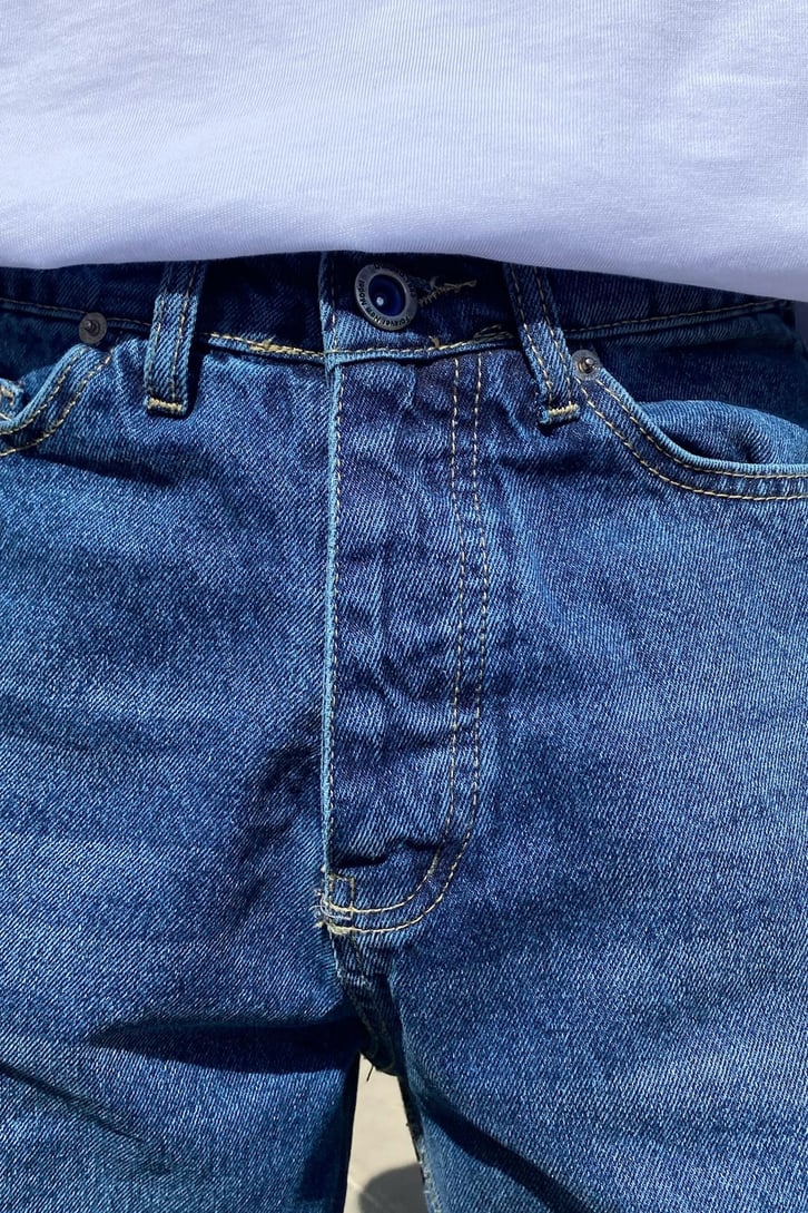 Taşlamalı Koyu Mavi Baggy Jean