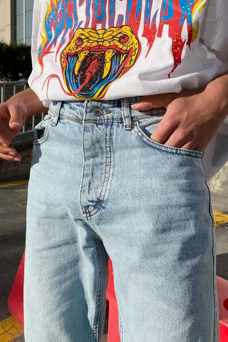Taşlamalı Mavi Regular Fit Jean