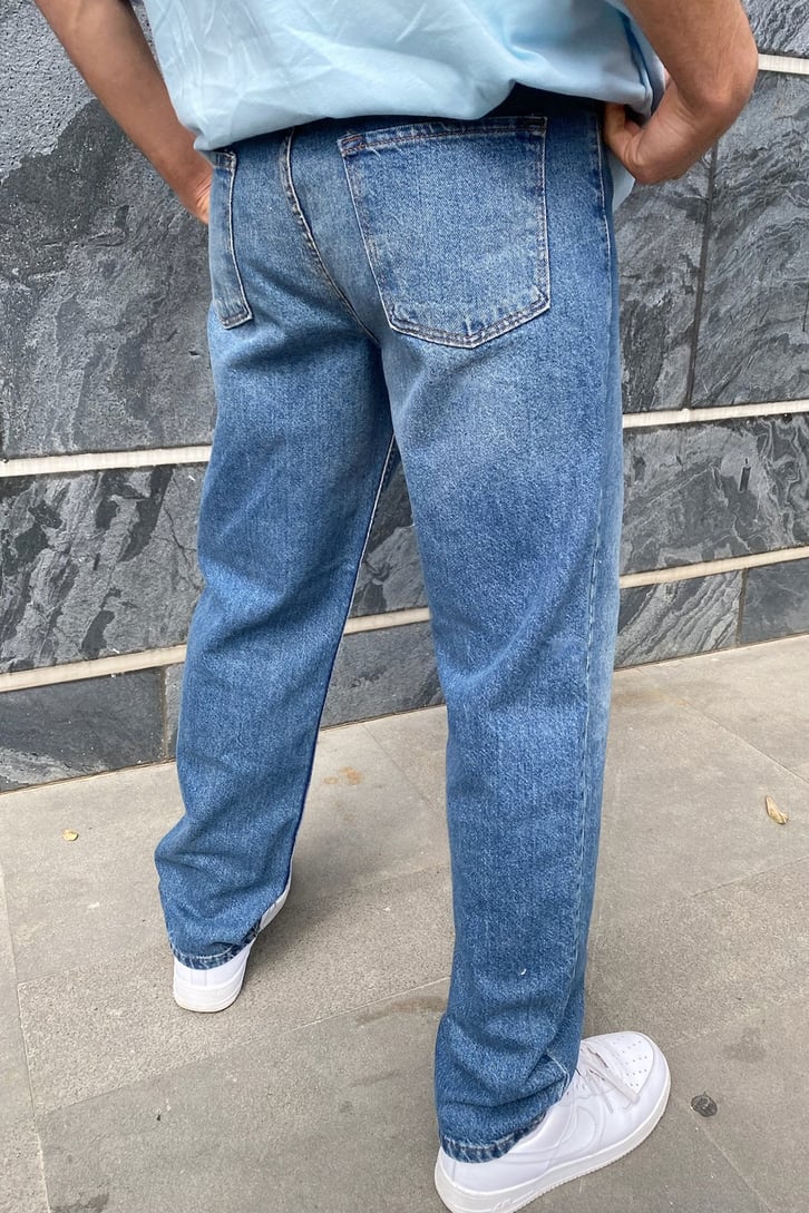 Taşlamalı Mavi Regular Fit Jean