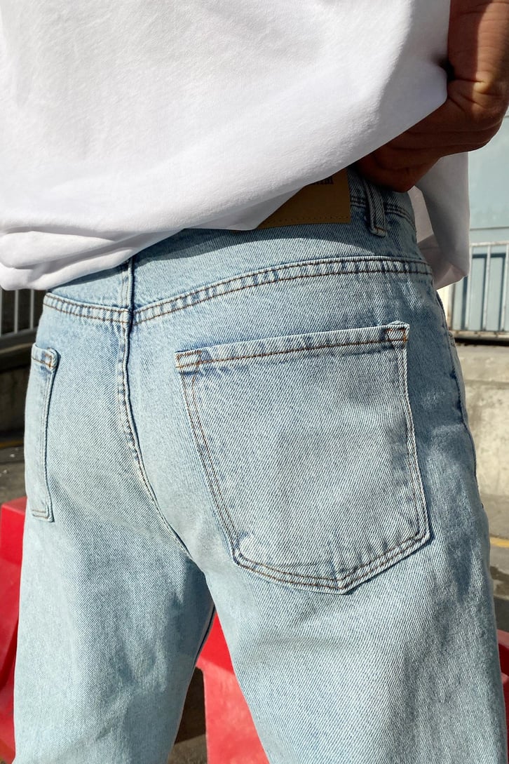 Taşlamalı Mavi Regular Fit Jean