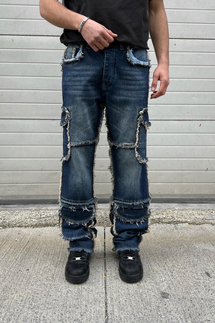 Tassel Pocket Koyu Mavi Baggy Jean