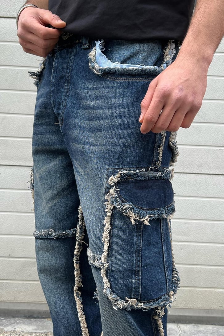 Tassel Pocket Koyu Mavi Baggy Jean