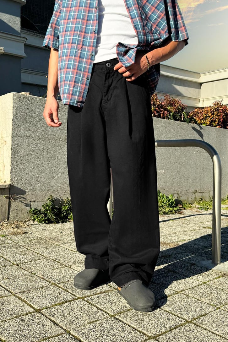 Tek Pile Geçişli Baggy Pantolon