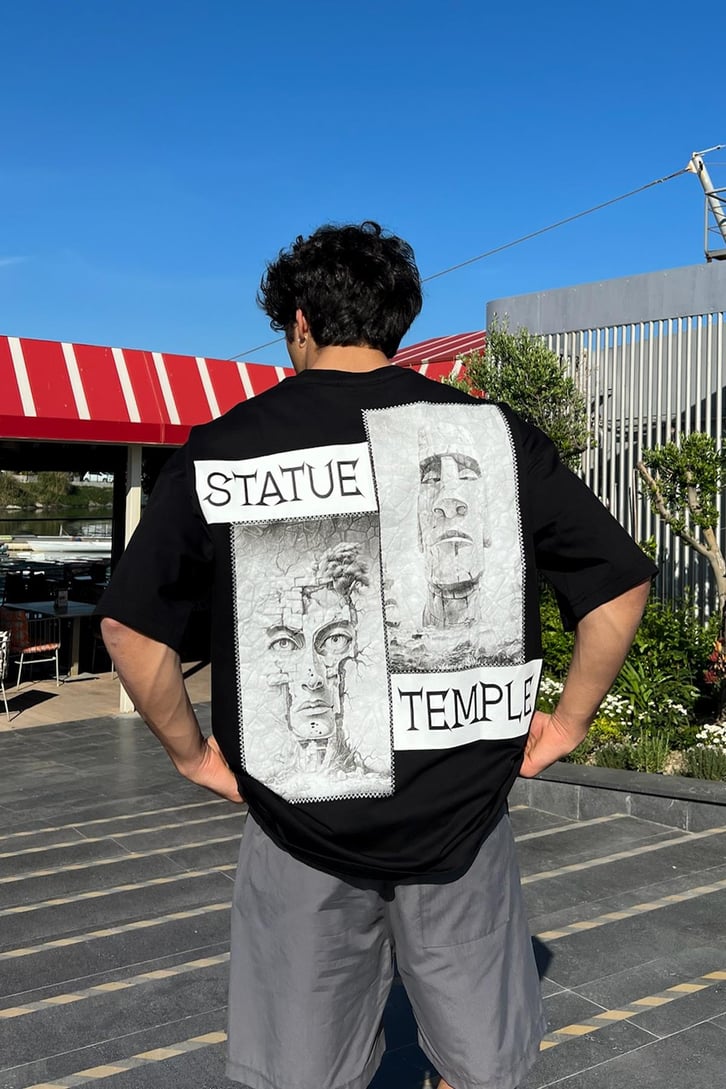 Temple Print Oversize Tişört