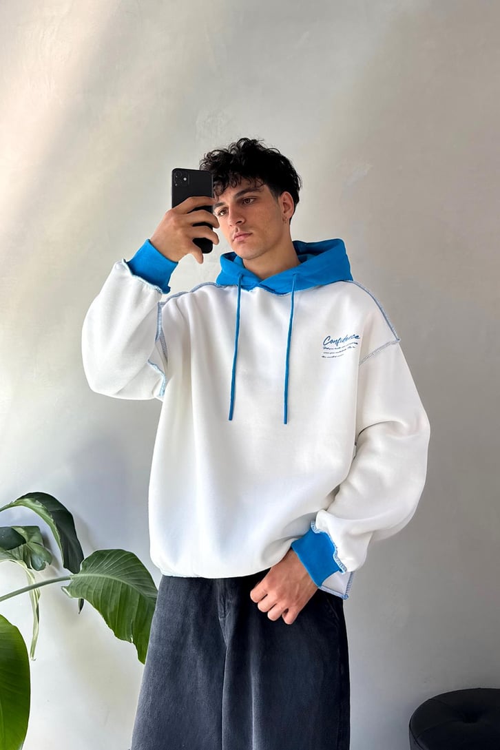Ters Dikiş Confidence Baskılı Oversize  Hoodie