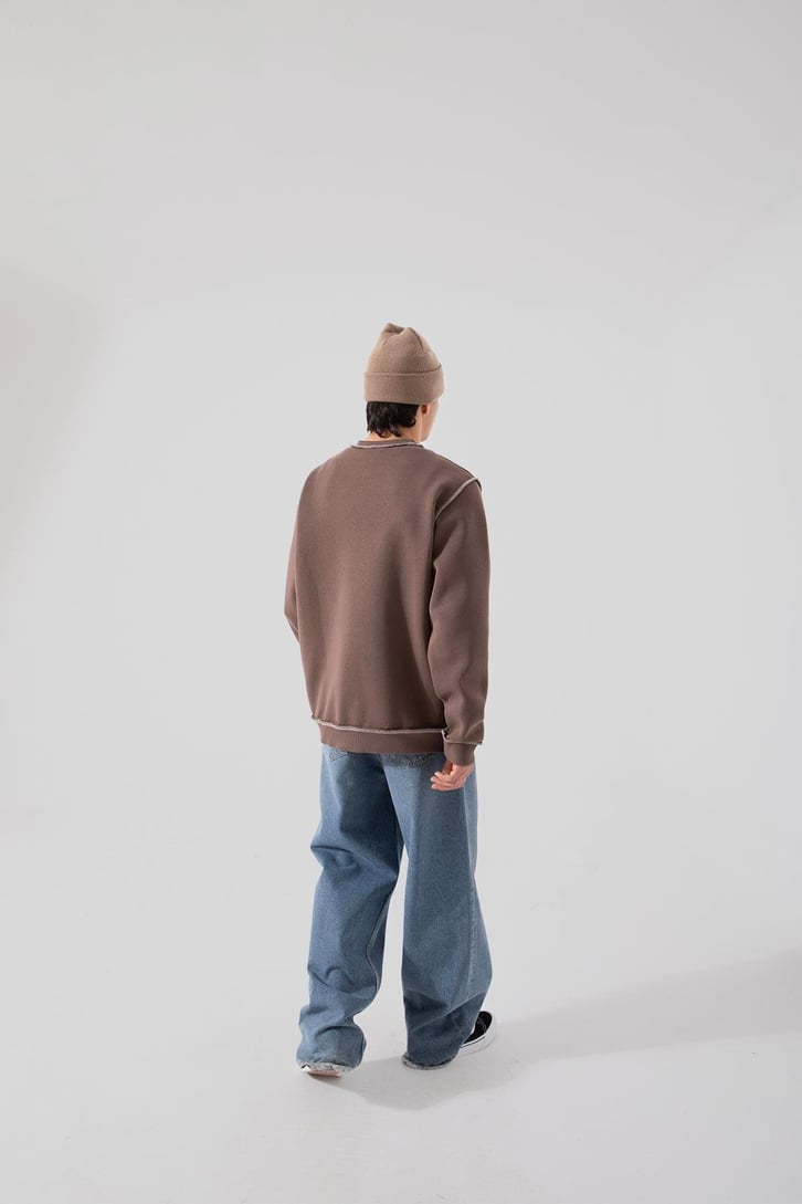 Ters Dikiş Kahverengi Oversize Sweatshirt