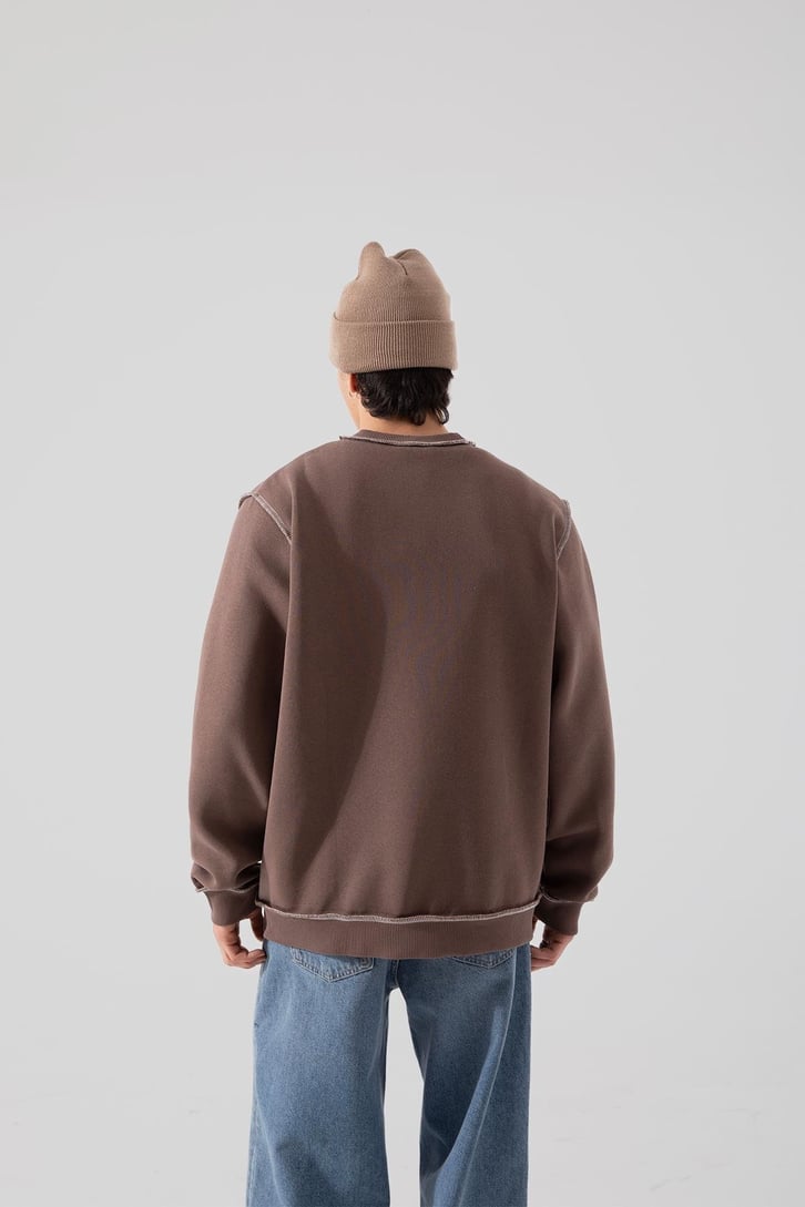 Ters Dikiş Kahverengi Oversize Sweatshirt