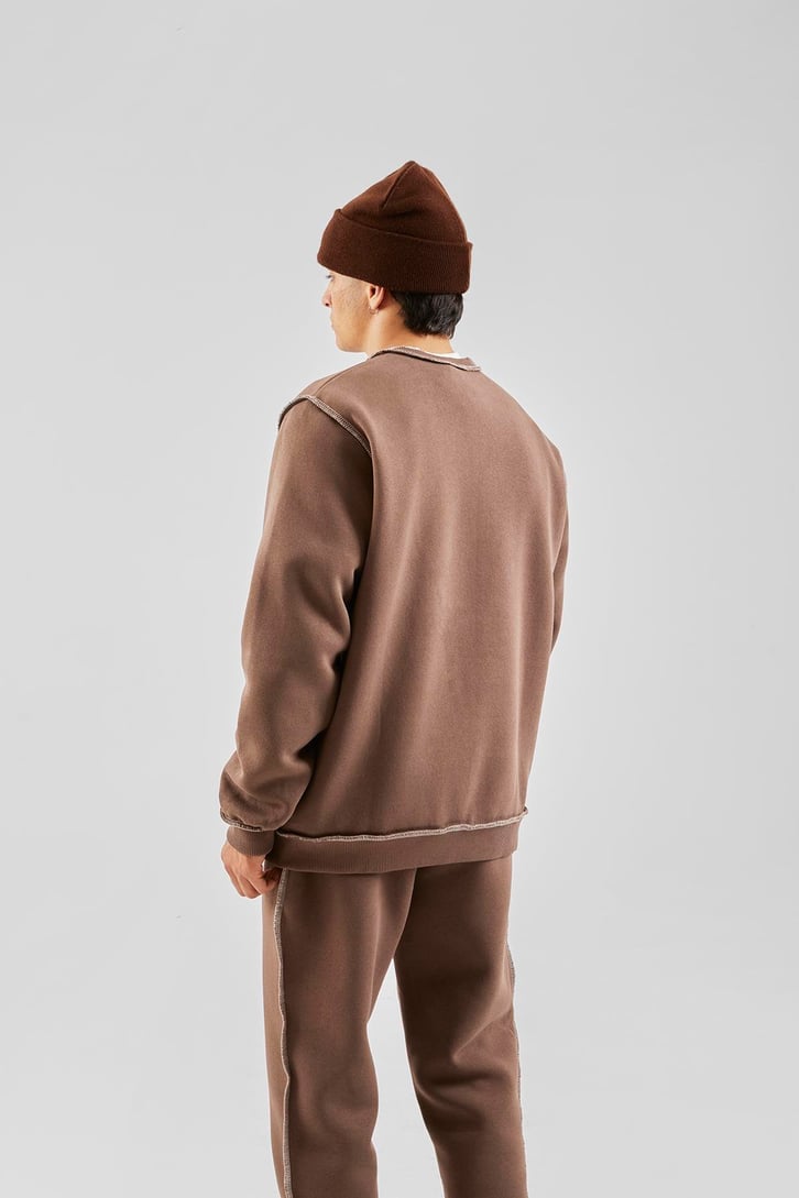 Ters Dikişli Kahverengi Oversize Eşofman Takımı