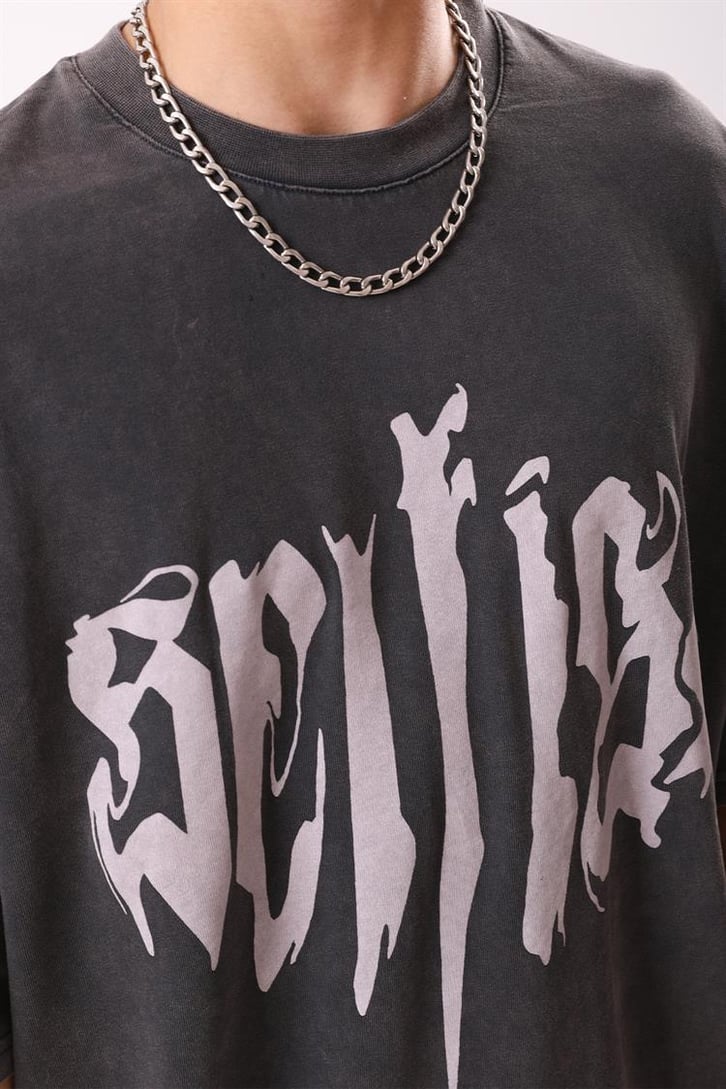 Text Baskılı Acid Wash Tshirt