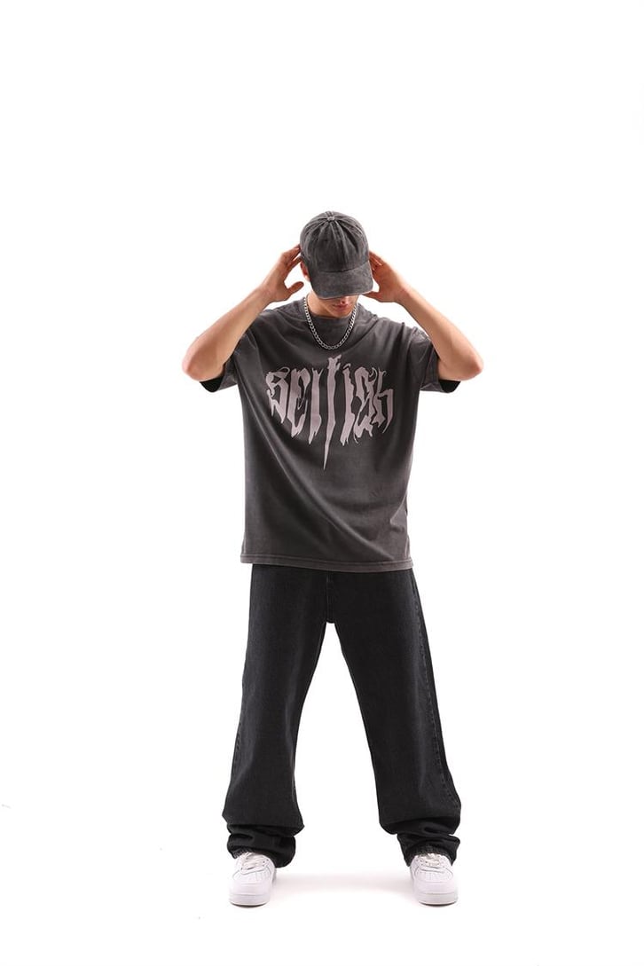 Text Baskılı Acid Wash Tshirt