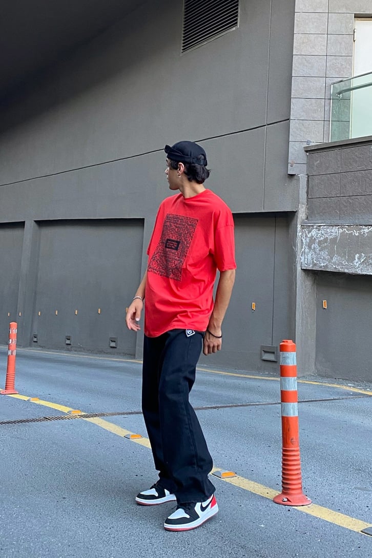 Text Baskılı Kırmızı Oversize Tshirt