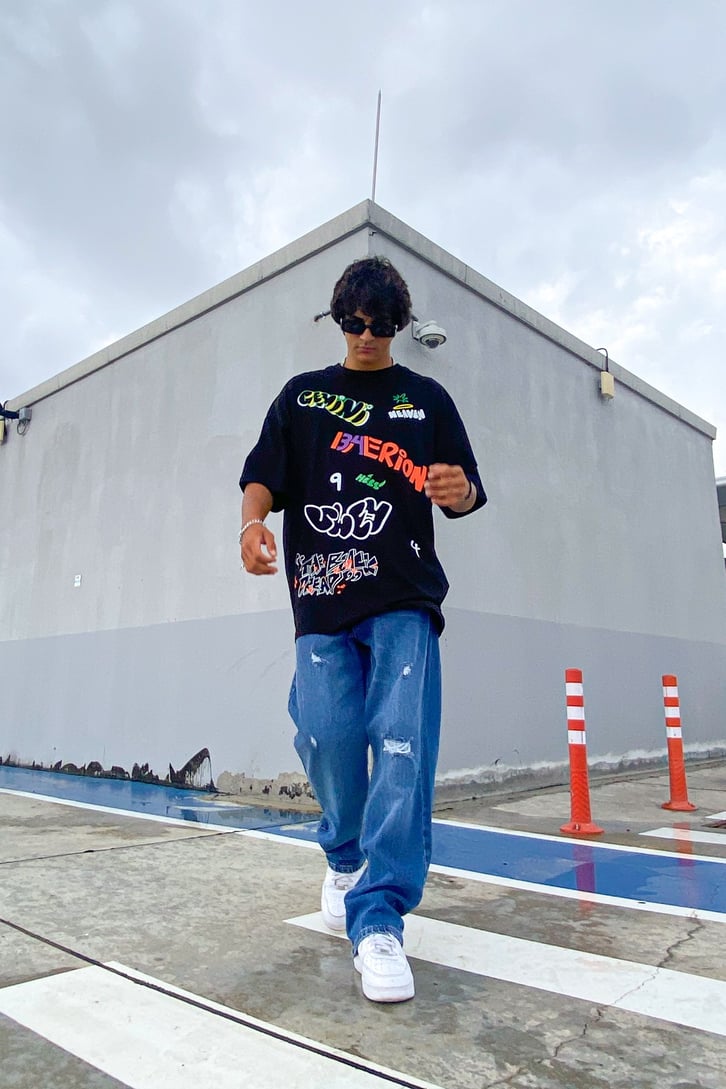 Text Baskılı Siyah Oversize Tshirt