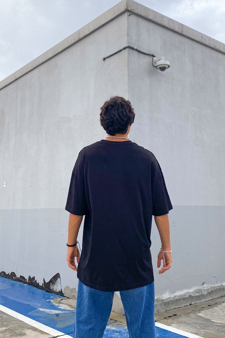 Text Baskılı Siyah Oversize Tshirt