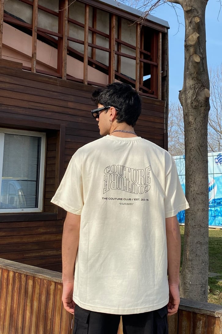 Text Front Printed Ecru Tshirt