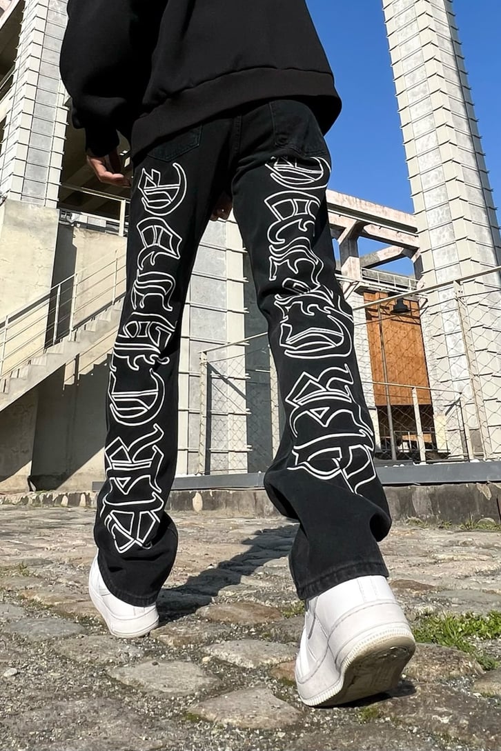 Text Print Special Edition Antrasit Losse Fit Pant