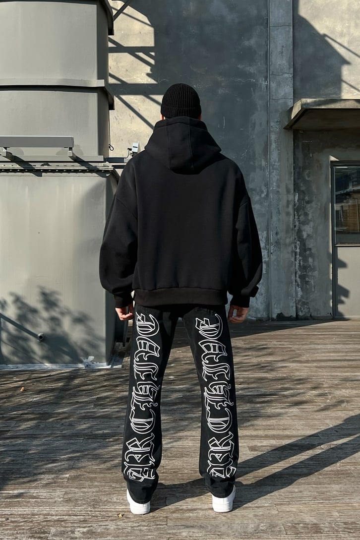 Text Print Special Edition Antrasit Losse Fit Pant