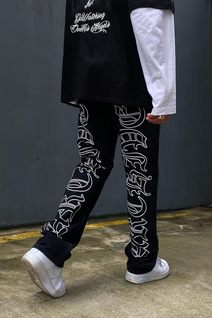 Text Print Special Edition Siyah Losse Fit Pant