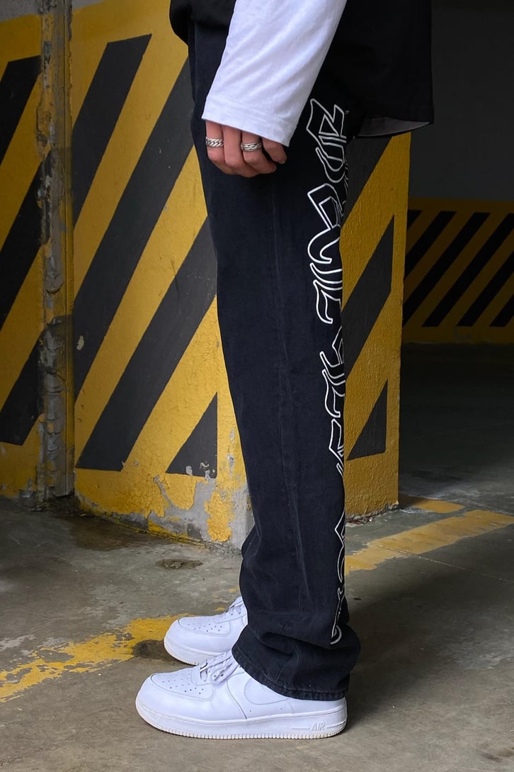 Text Print Special Edition Siyah Losse Fit Pant