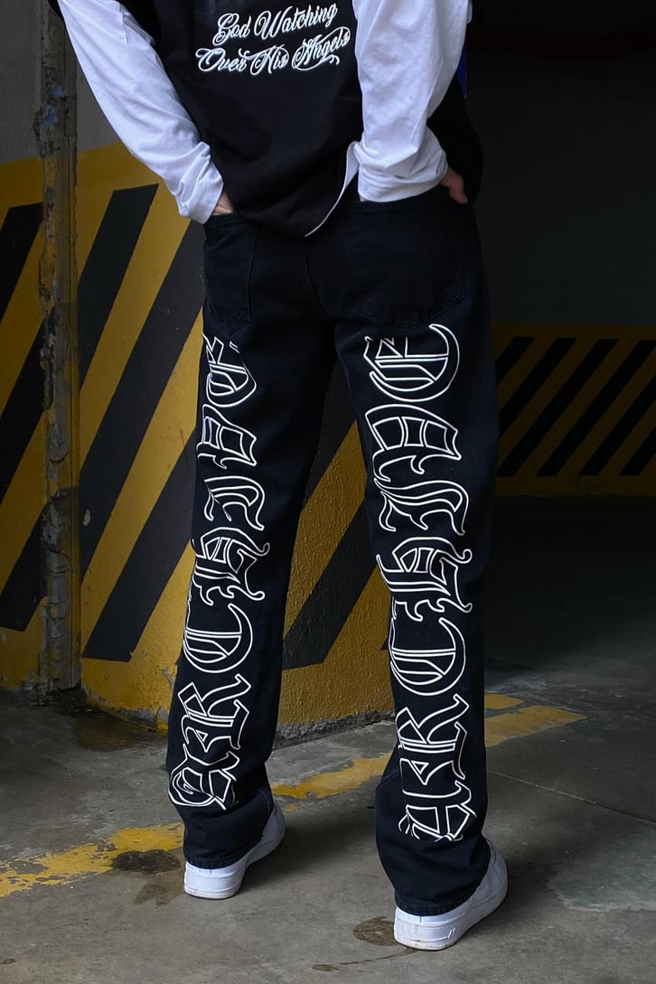 Text Print Special Edition Siyah Losse Fit Pant