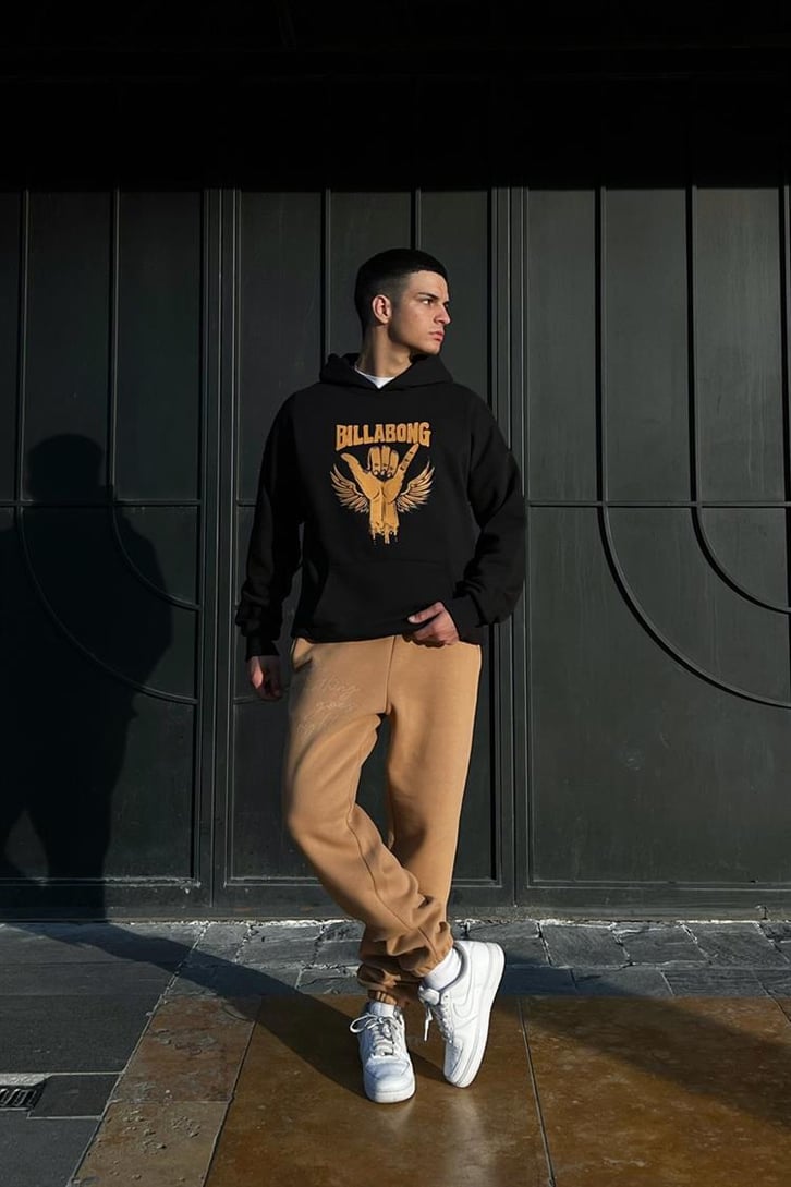 Text Printed Camel Jogger Fit Eşofman Altı